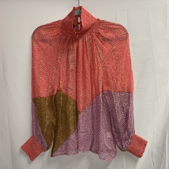 Anthropologie Bl-nk Sequin Embellished Turtleneck Blouse Pink & Gold Size XS NWT - Picture 1 of 7